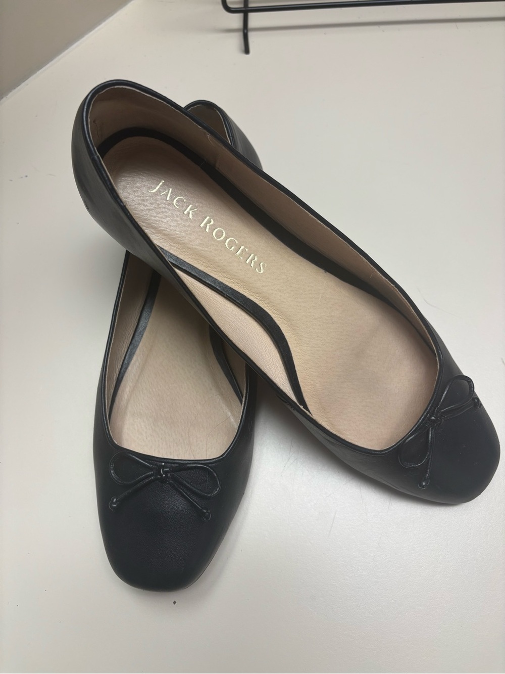 Jack Rogers Black Leather Ballet Flats with Bow